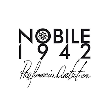 Nobile 1942 logo with floral emblem and handwritten “Profumeria Artistica” on white background