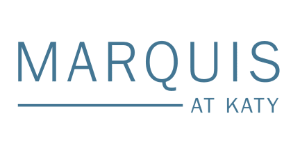 Logo for Marquis at Katy, in teal font, with "MARQUIS" above a line and "AT KATY" below.