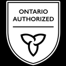 Black-and-white shield-shaped badge reading ‘Ontario Authorized’ above Ontario’s stylized trillium emblem, signifying official authorization.
