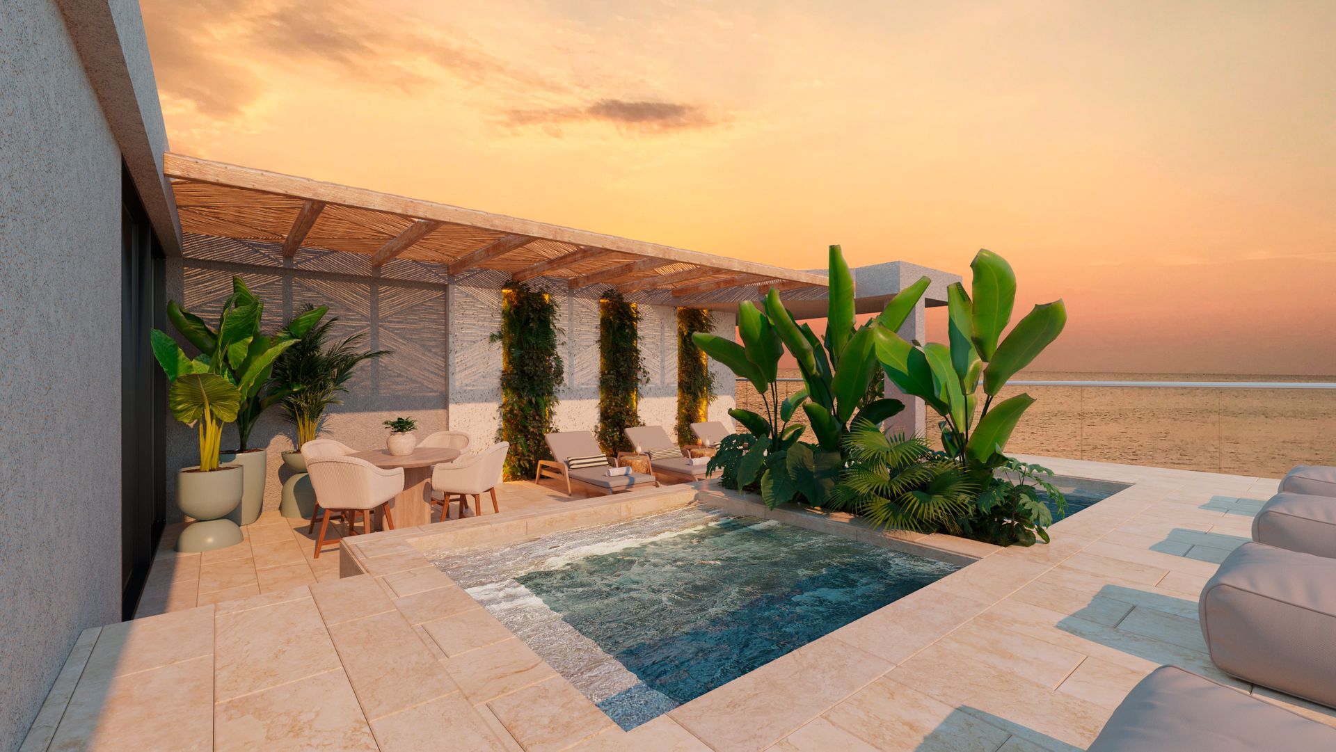 Jacuzzis en Nattivo Collection Hotel, hoteles de lujo en san andres con zona de relajación y vista al mar.