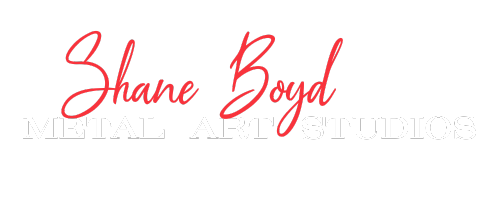 Shane Boyd in red script over METAL ART STUDIOS in gray.
