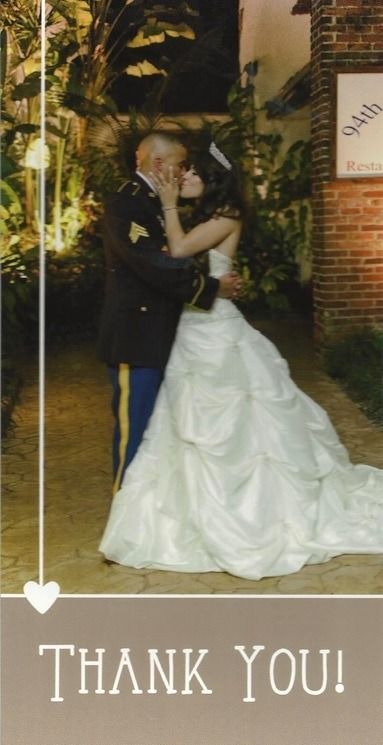 Couple hugging at a wedding reception, with “Thank You!” text at the bottom.