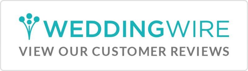 WeddingWire logo with “View our customer reviews” text in teal and gray.