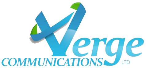 Verge Communications logo with blue and green stylized “V” and italic text