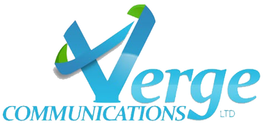 Verge Communications logo with blue and green stylized “V” and italic text
