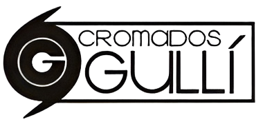 Logotipo de Cromados GULLI en negro y gris con un emblema circular estilizado de la letra G.