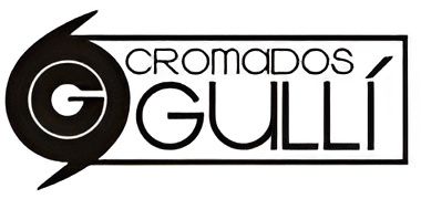 Logotipo de Cromados Gulli en blanco y negro con icono G circular estilizado y texto