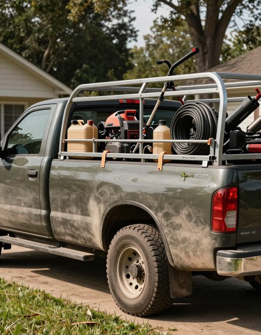 BND Lawn Care work truck tailgate and equipment rack