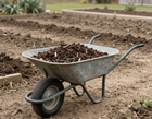 Wheelbarrow with mulch for landscape bed maintenance