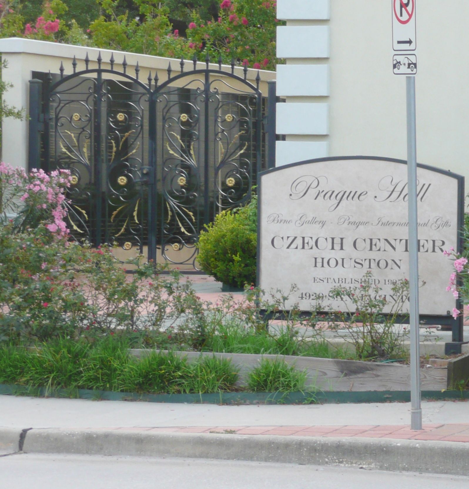 A sign that says prague hall czech center houston