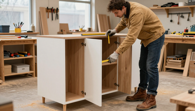 Cabinet maker assembling custom cabinets with expert custom cabinet service in Amarillo, TX for lasting performance.