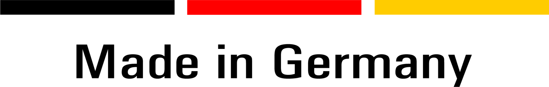 „Made in Germany“ in den Farben der deutschen Flagge (schwarz, rot, gelb).