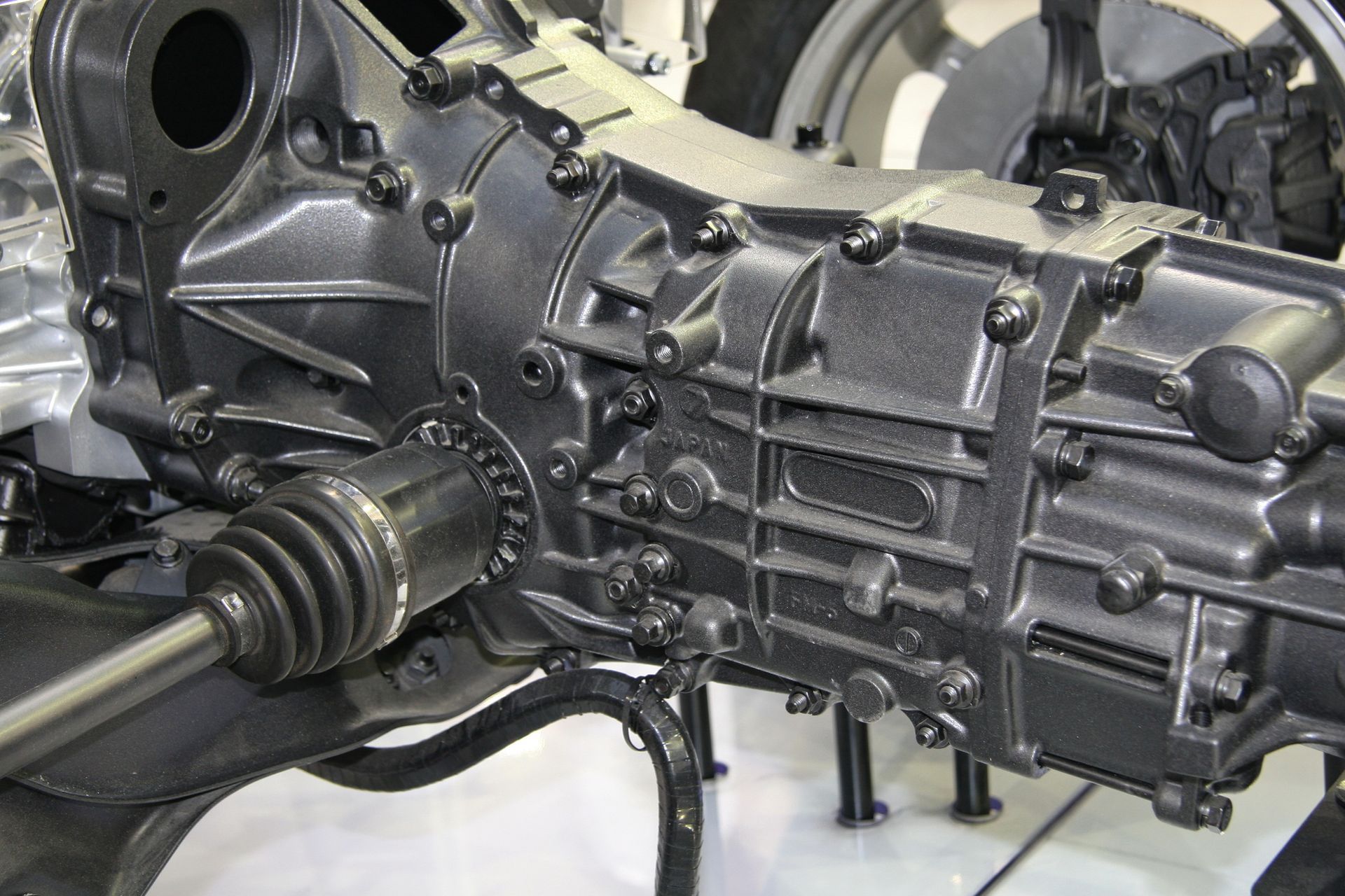 A close up of a gearbox on a motorcycle