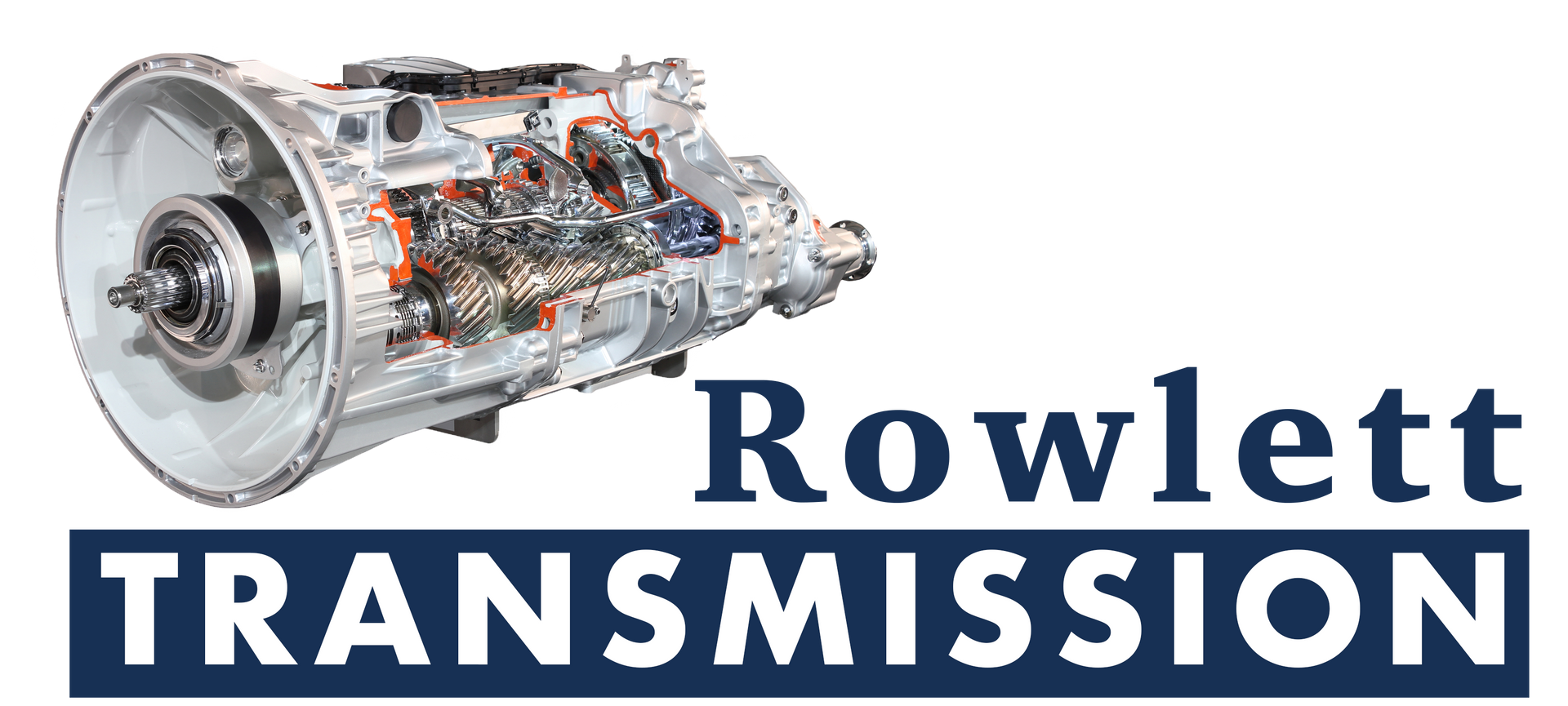 A logo for rowlett transmission with a picture of a gearbox