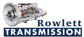 A logo for rowlett transmission with a picture of a gearbox