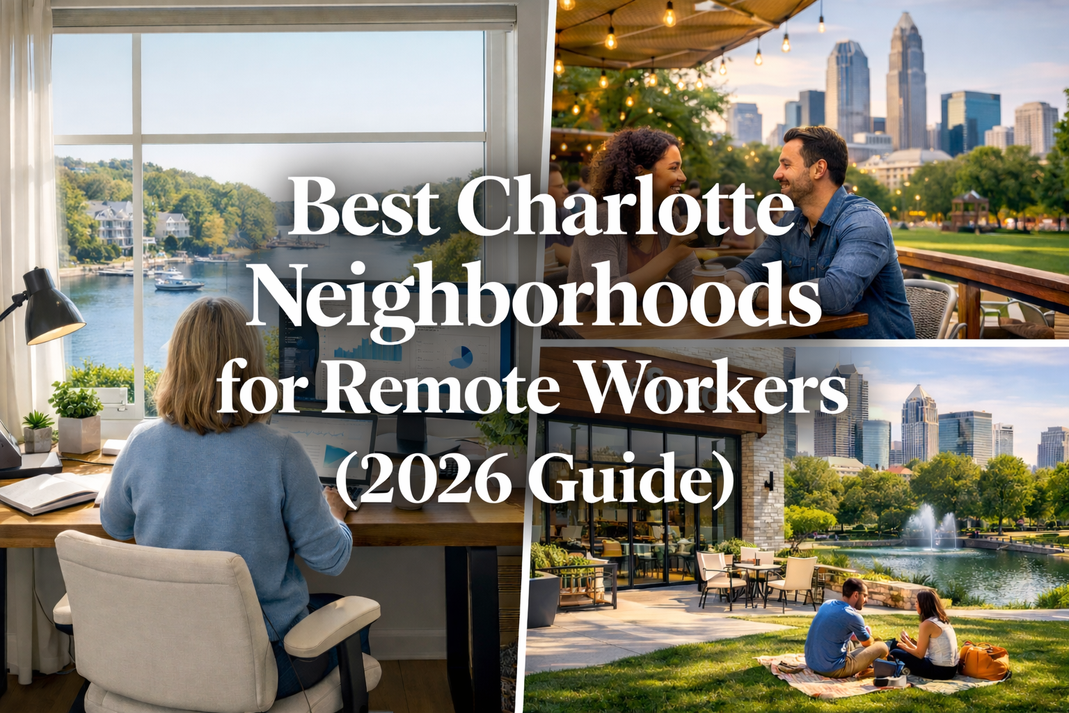 Remote worker home office in Charlotte NC with natural light and neighborhood view from window