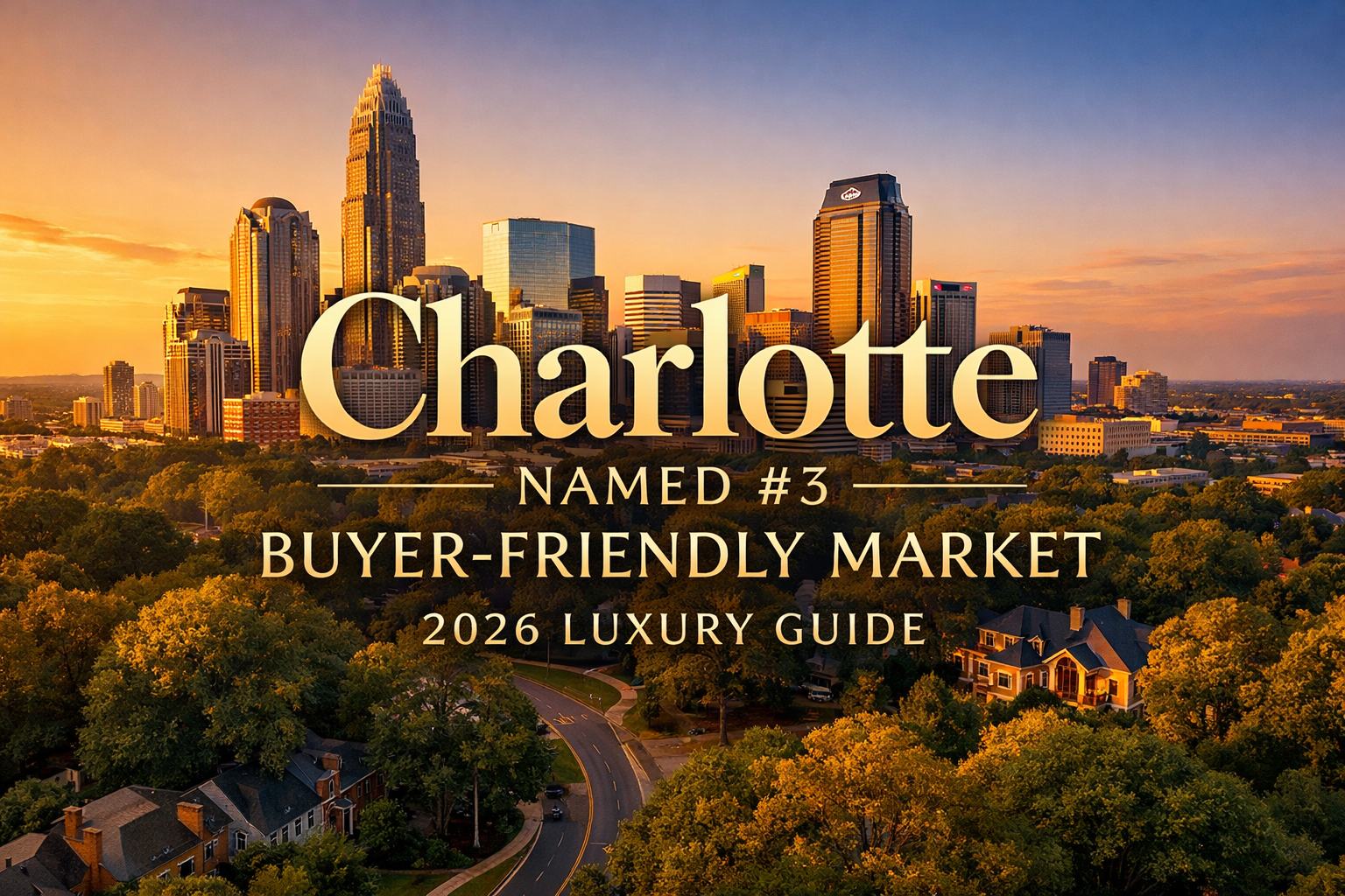 Charlotte NC skyline at golden hour showing the city ranked number 3 buyer-friendly market in America by Zillow for 2026