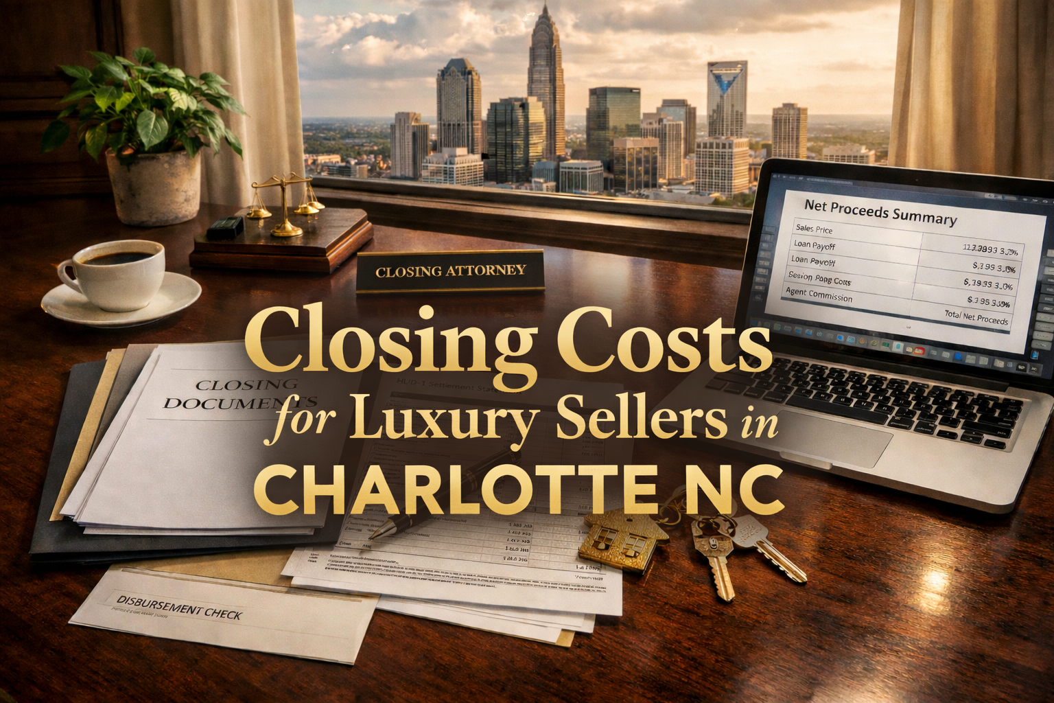 Closing table with documents and keys for luxury home sale in Charlotte NC showing seller closing costs 2026