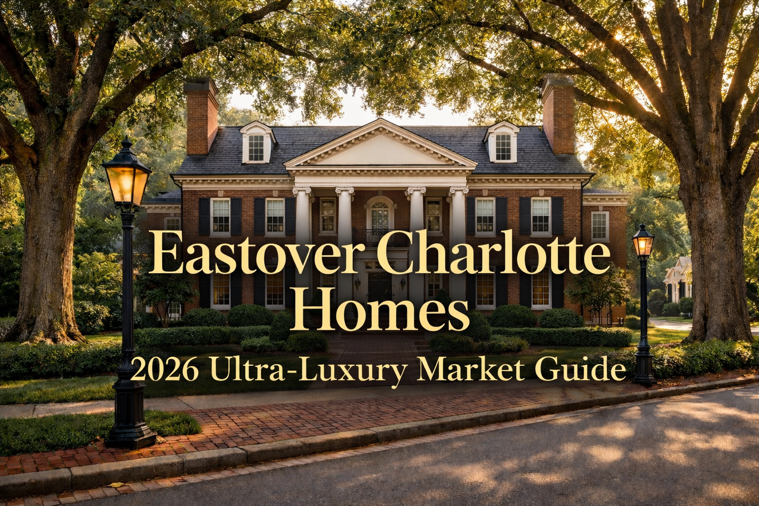 Elegant Georgian estate in Eastover Charlotte with white columns, tree-lined street