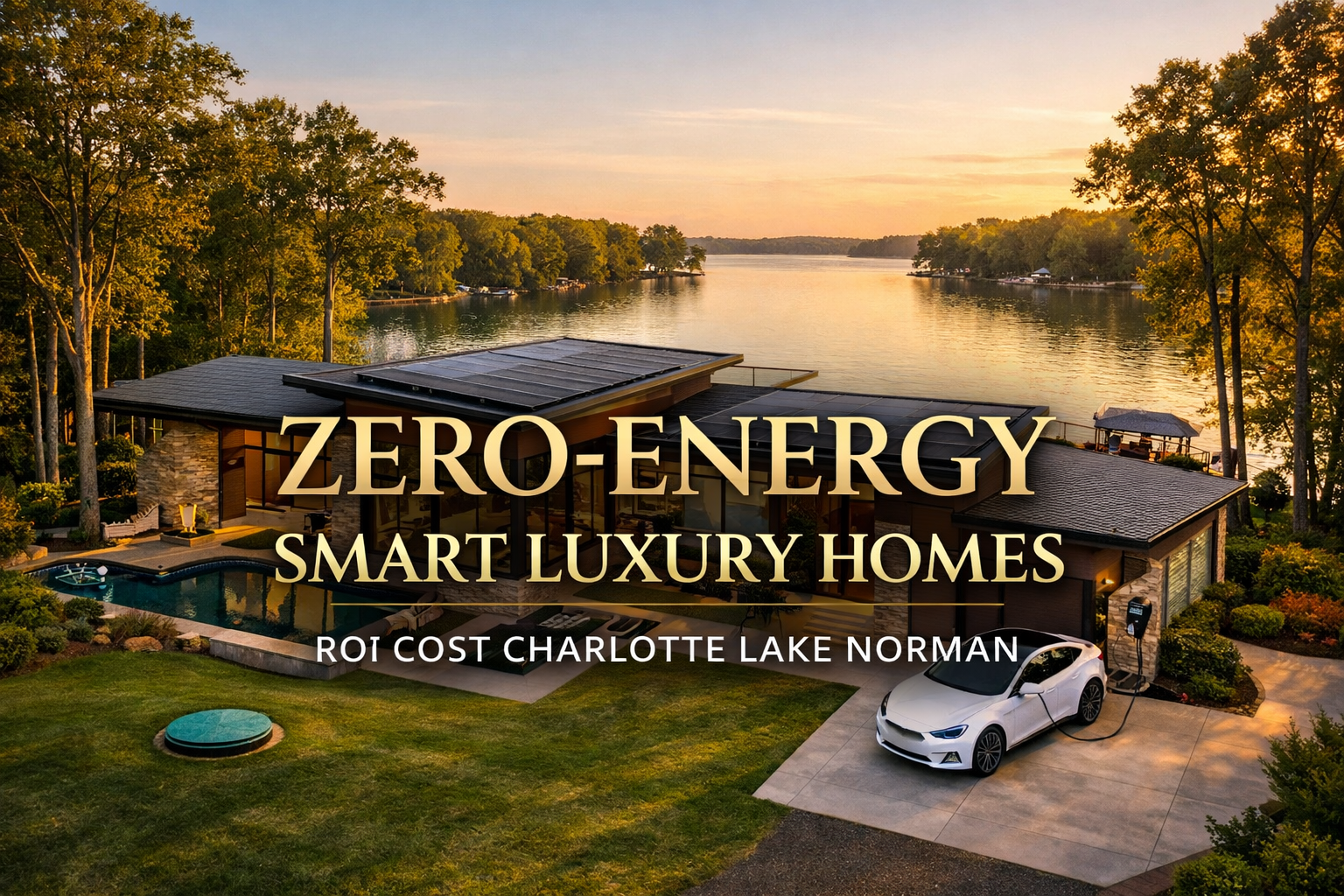 Zero-energy luxury home on Lake Norman with solar panels geothermal system and smart home technology in Charlotte NC 2026
