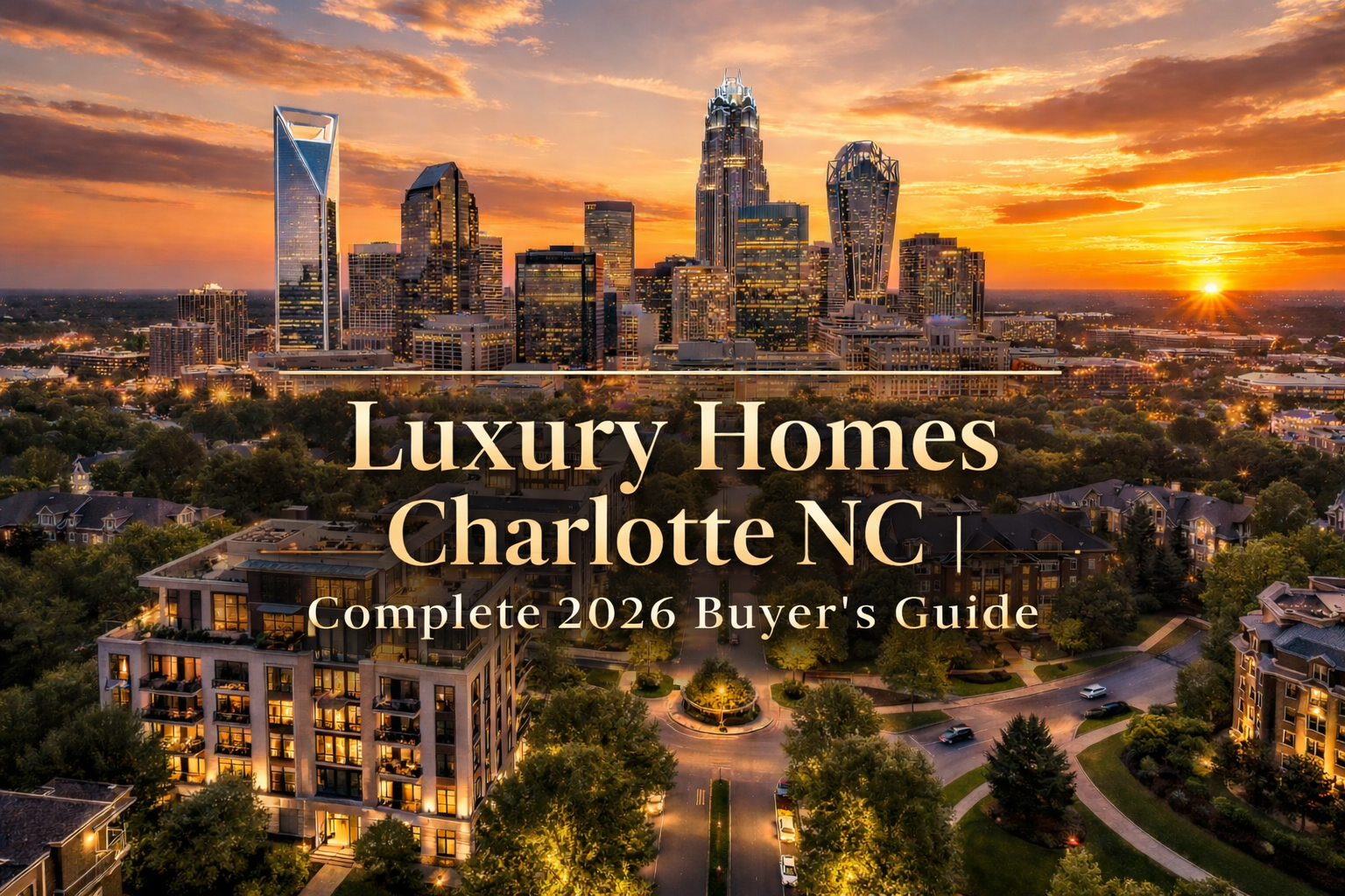 Charlotte skyline at sunset showcasing luxury high-rise buildings and upscale urban landscape with w