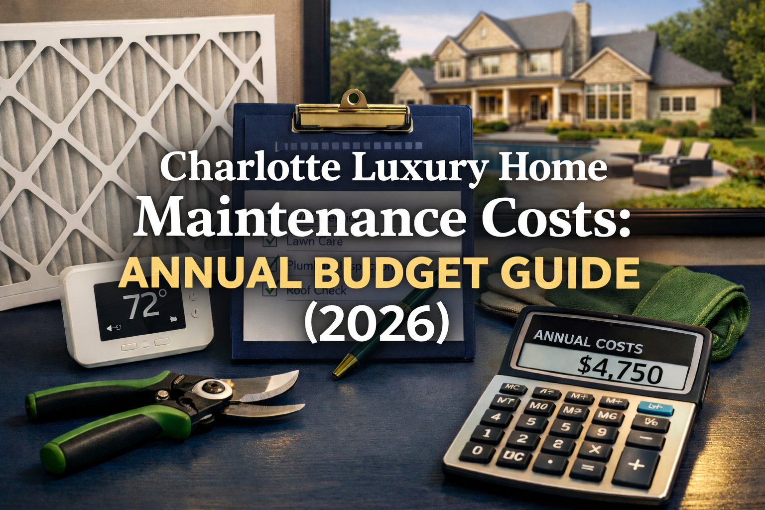 Charlotte luxury home maintenance checklist with HVAC tools landscaping equipment and cost