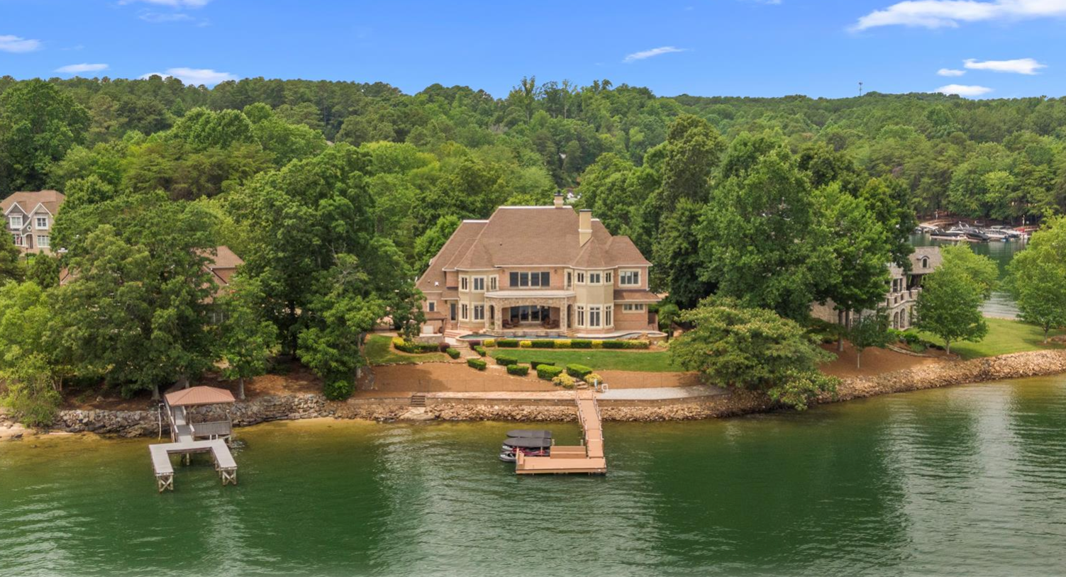 Luxury waterfront estate on Lake Norman with private dock and expansive outdoor living space