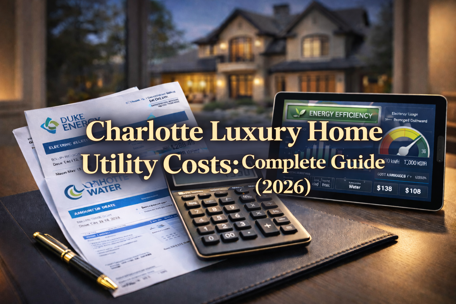 Charlotte luxury home utility bills showing Duke Energy electric costs and Charlotte Water rates