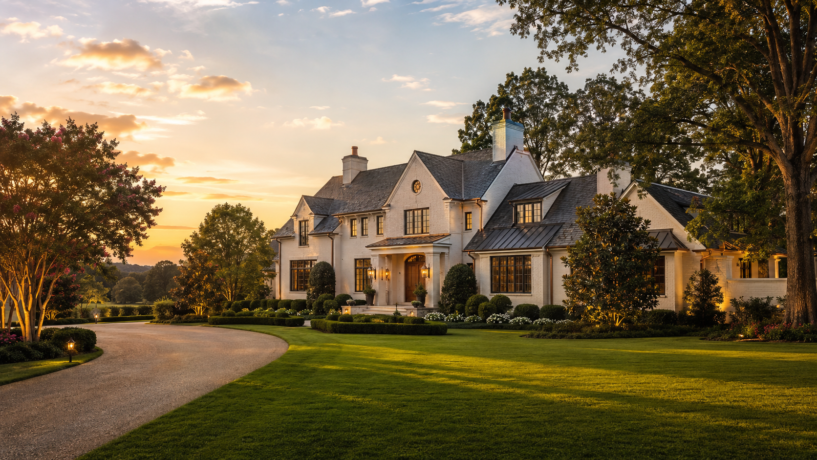  Luxury estate home in Waxhaw NC on multi-acre lot at golden hour, representative of $2M+ Union 