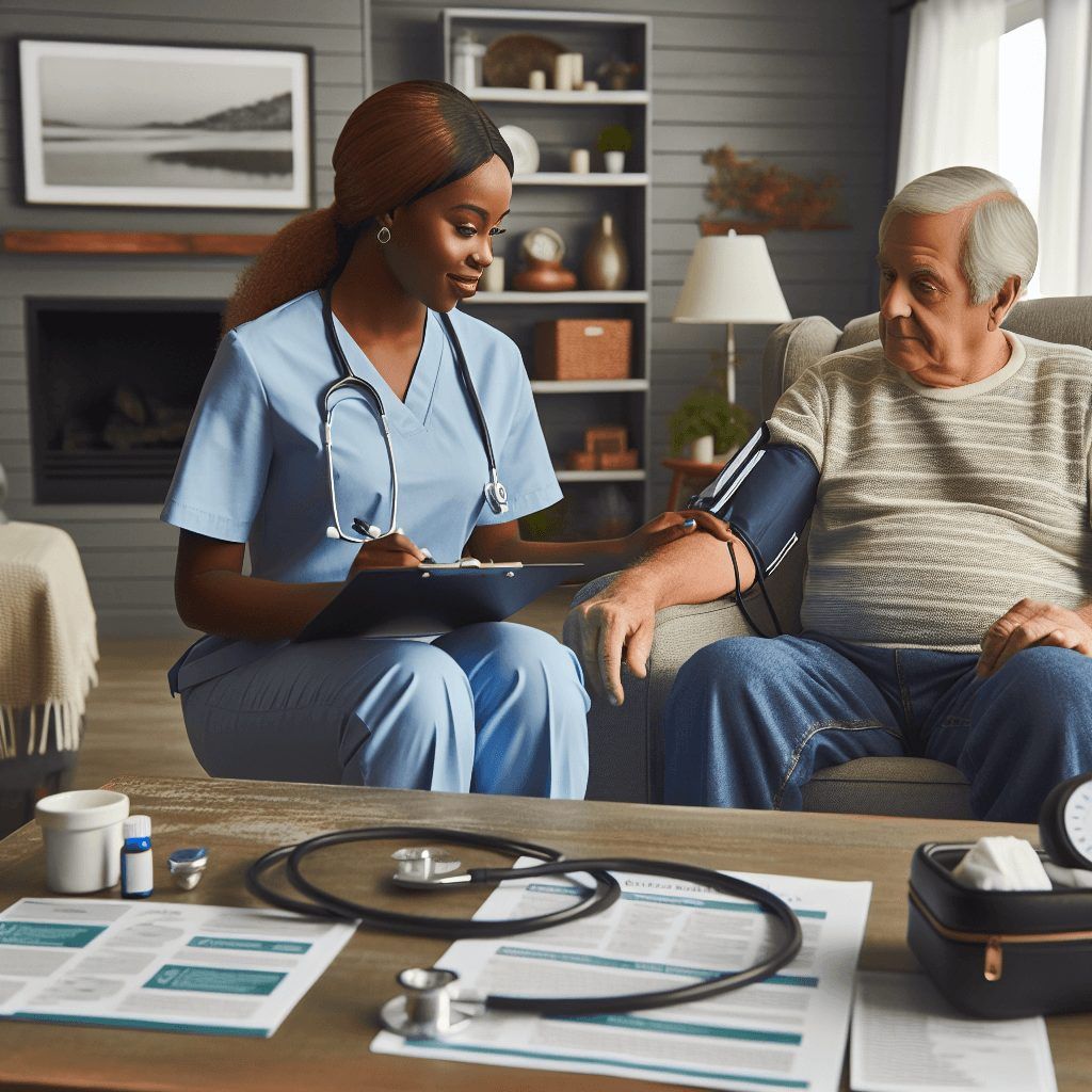 A nurse helping a patient at home.