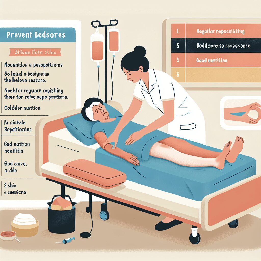 A nurse is giving a patient a massage in a hospital bed.