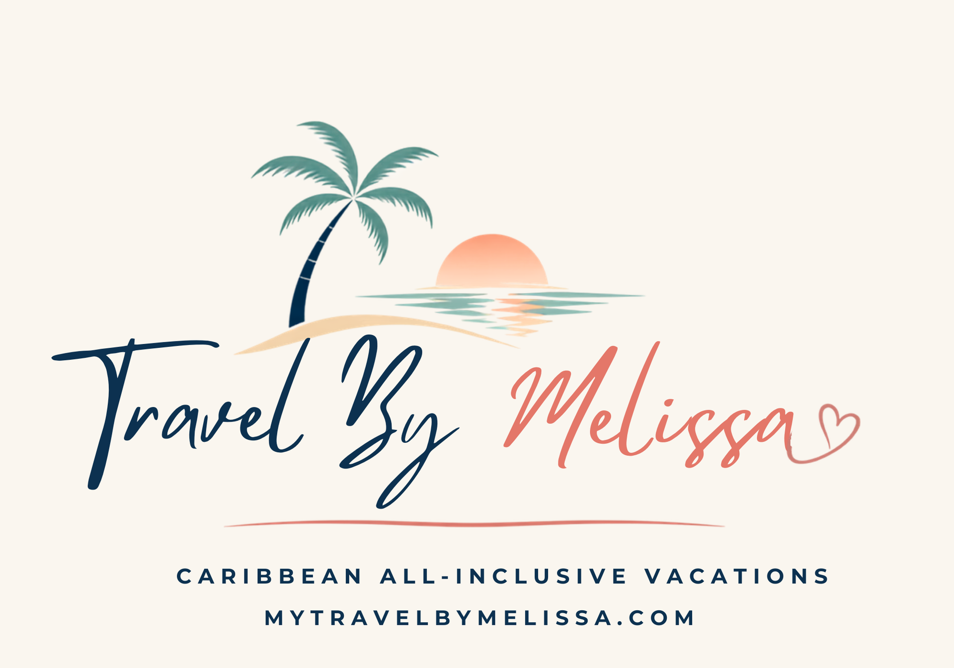 Travel By Melissa logo with palm tree, sunrise, and Caribbean all-inclusive vacations text