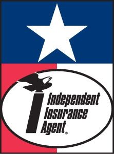 A logo for an independent insurance agent with a flag in the background