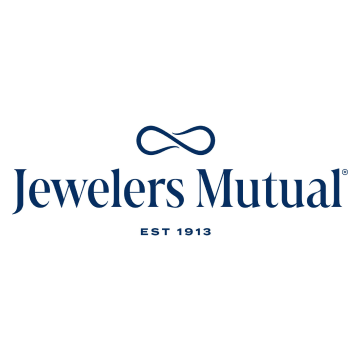 The logo for jewelers mutual is a blue logo with an infinity symbol.