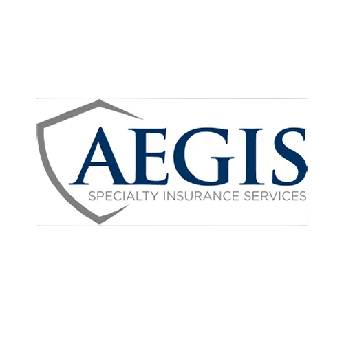 AEGIS Specialty Insurance Services logo with blue text and a gray shield outline