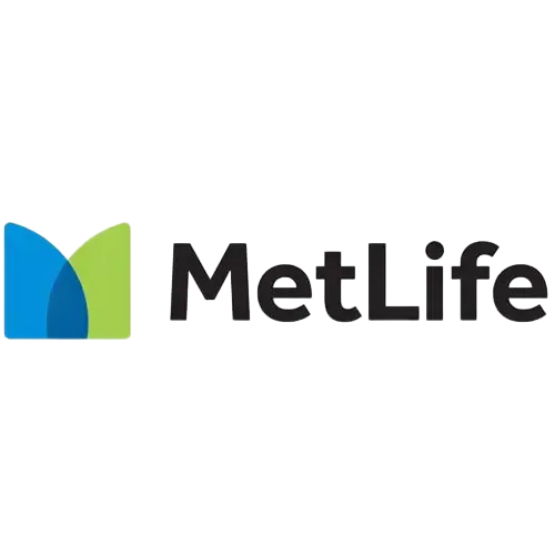 MetLife logo with blue and green icon and black wordmark on a white background