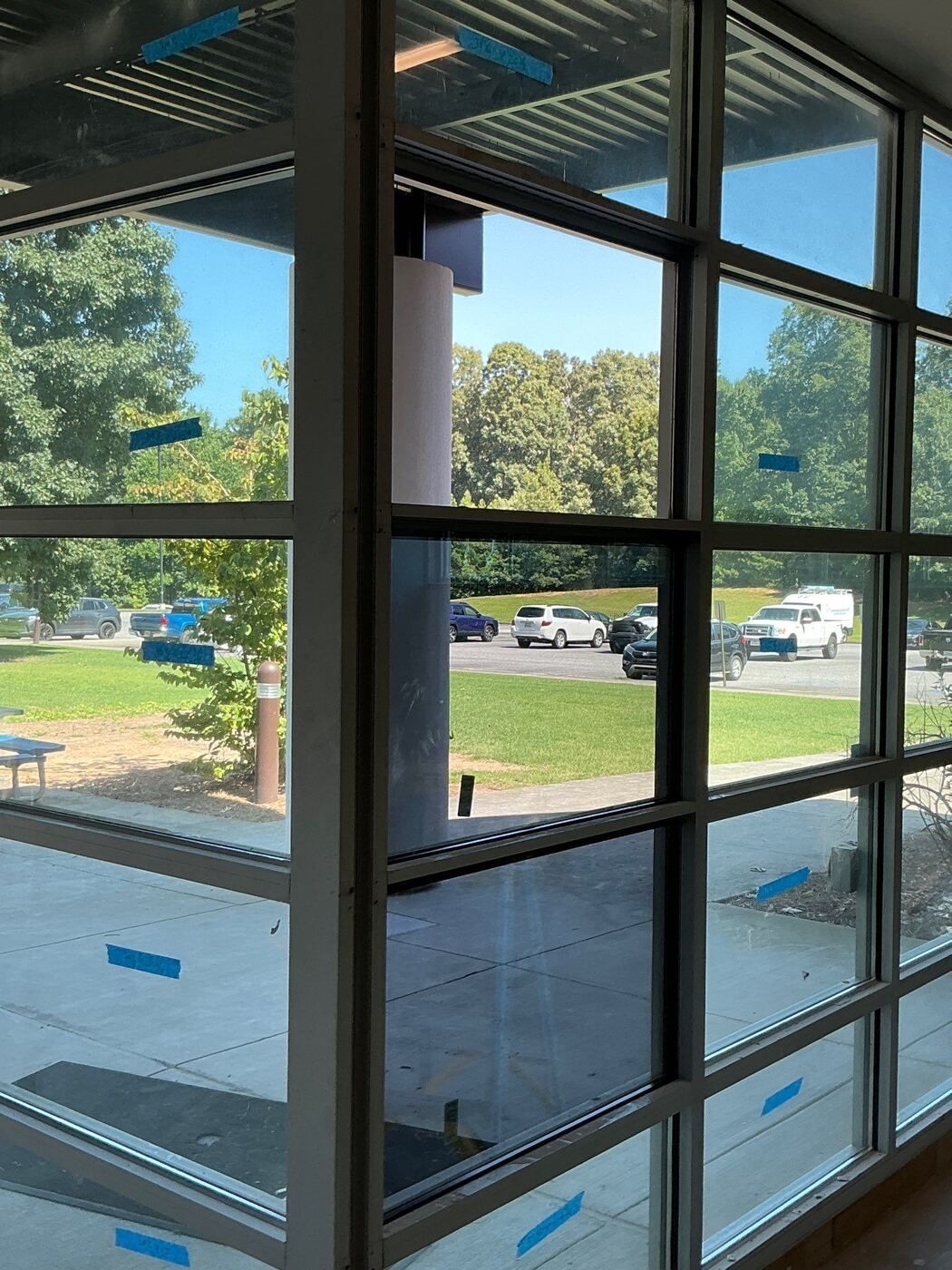 Commercial glass storefront exterior with aluminum framing at Lanier Technical College in Griffin, GA.