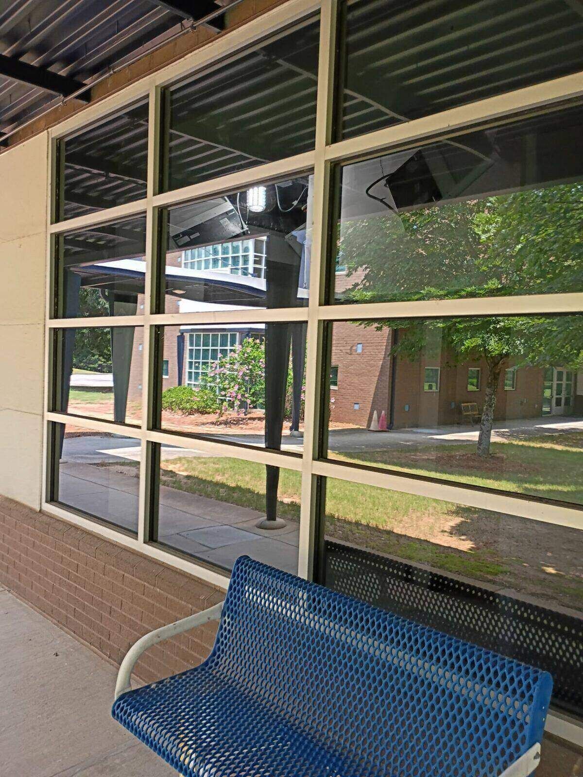Interior aluminum-framed glass curtain wall installed by AGS at Lanier Technical College in Griffin, GA