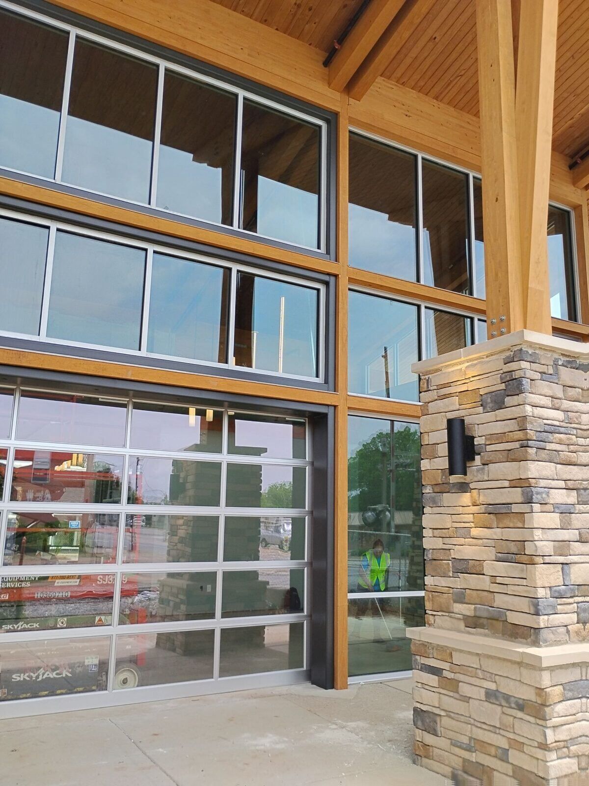 Interior view of commercial glass storefront windows and aluminum framing at Lankford Corner in Griffin, GA.