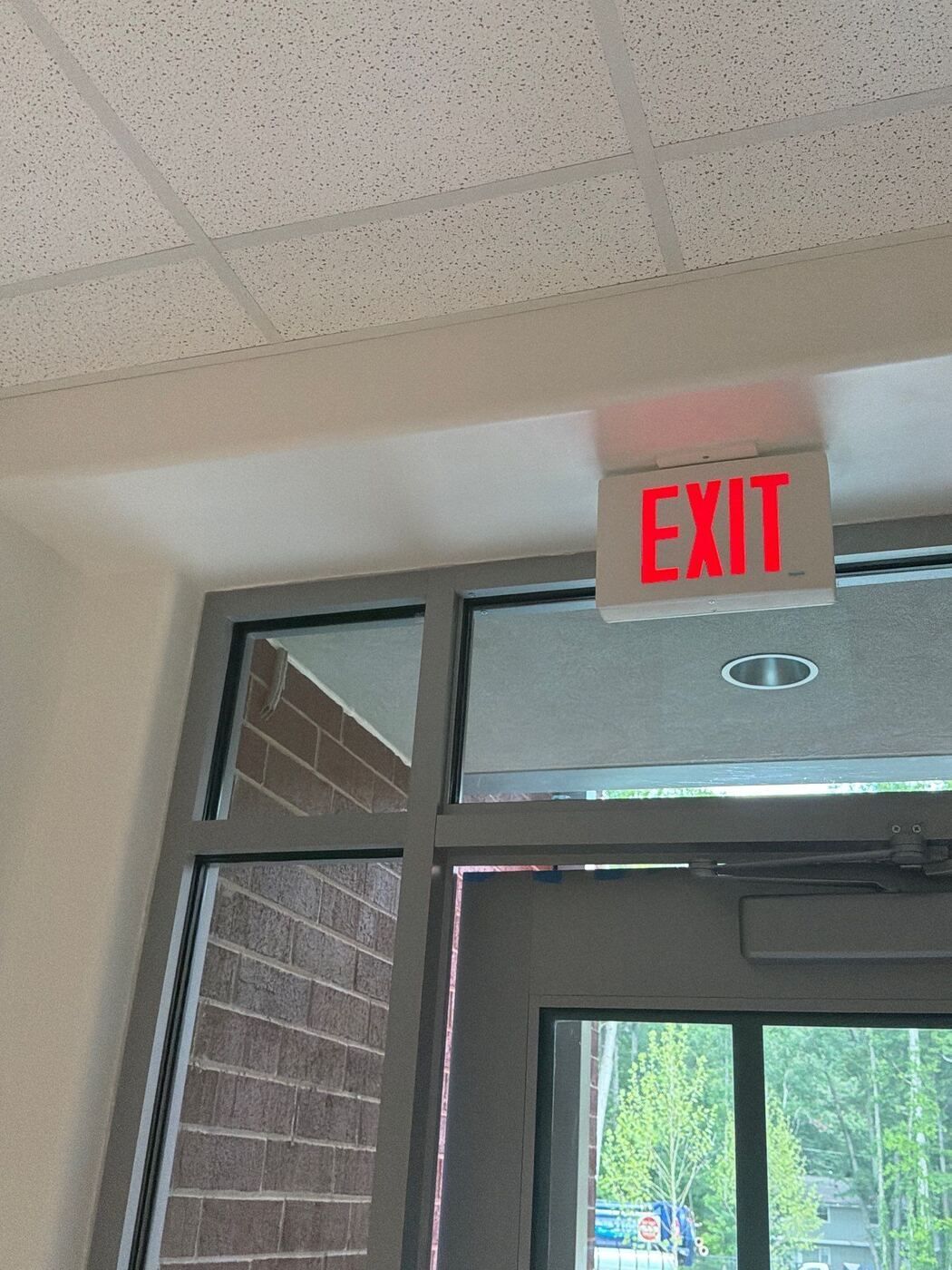 Commercial glass exit and entrance door with aluminum framing at S.L. Lewis Elementary School in Griffin, GA.