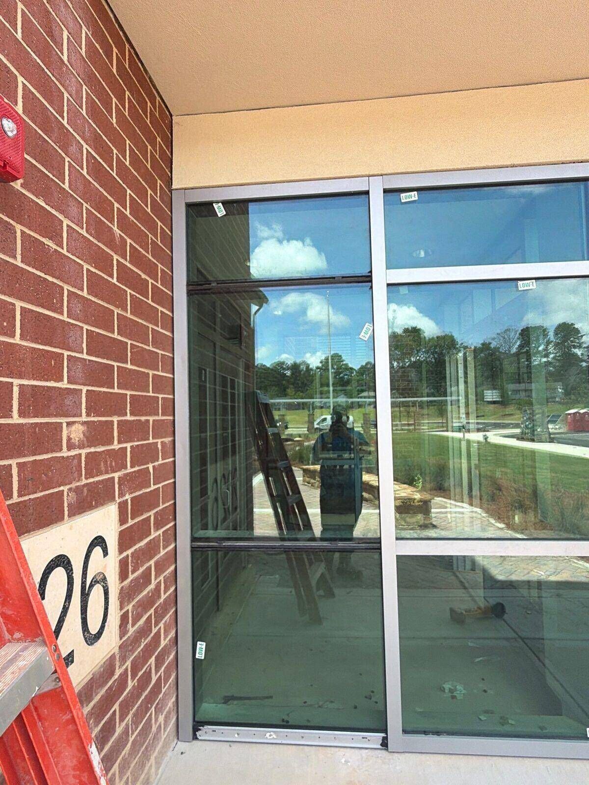 Commercial glass windows with aluminum framing at S.L. Lewis Elementary School in Griffin, GA.