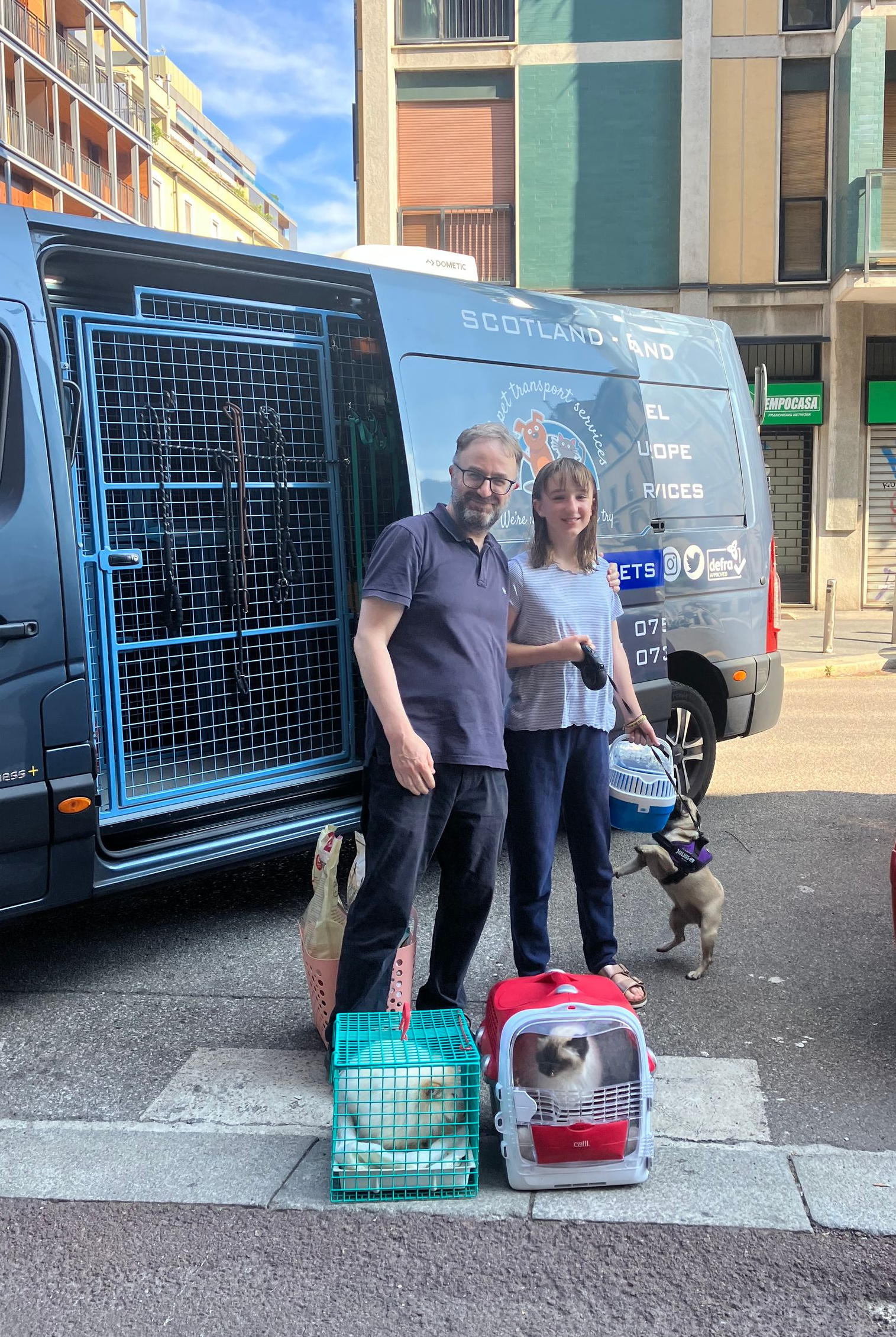 DL Pet Transport vehicle during a pet transport journey in Italy