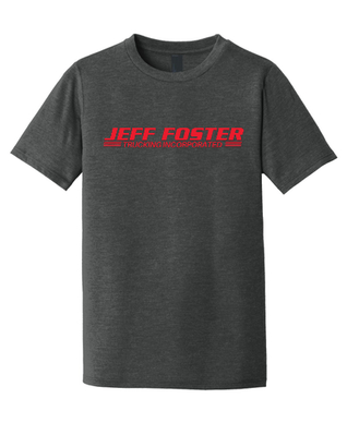 A dark grey t-shirt with the name jeff foster on it