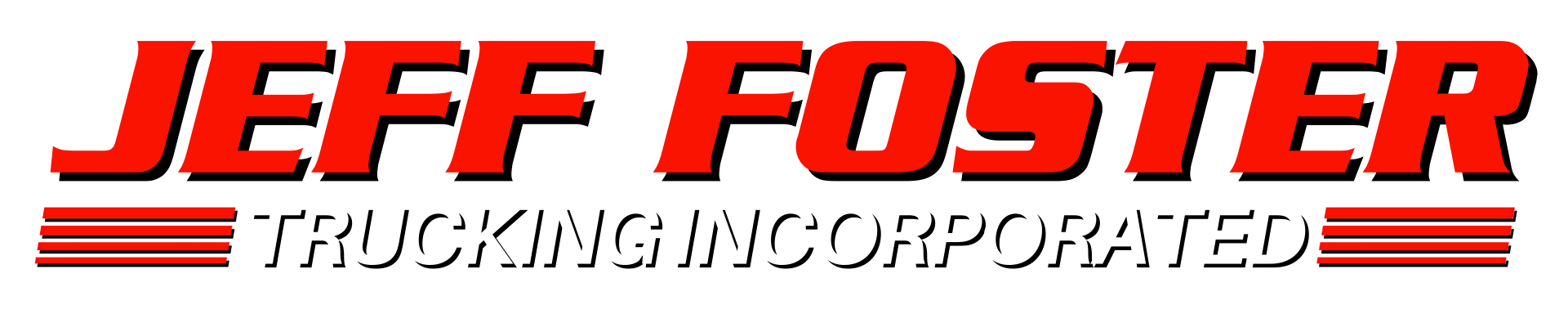 A red and white logo for jeff foster trucking incorporated