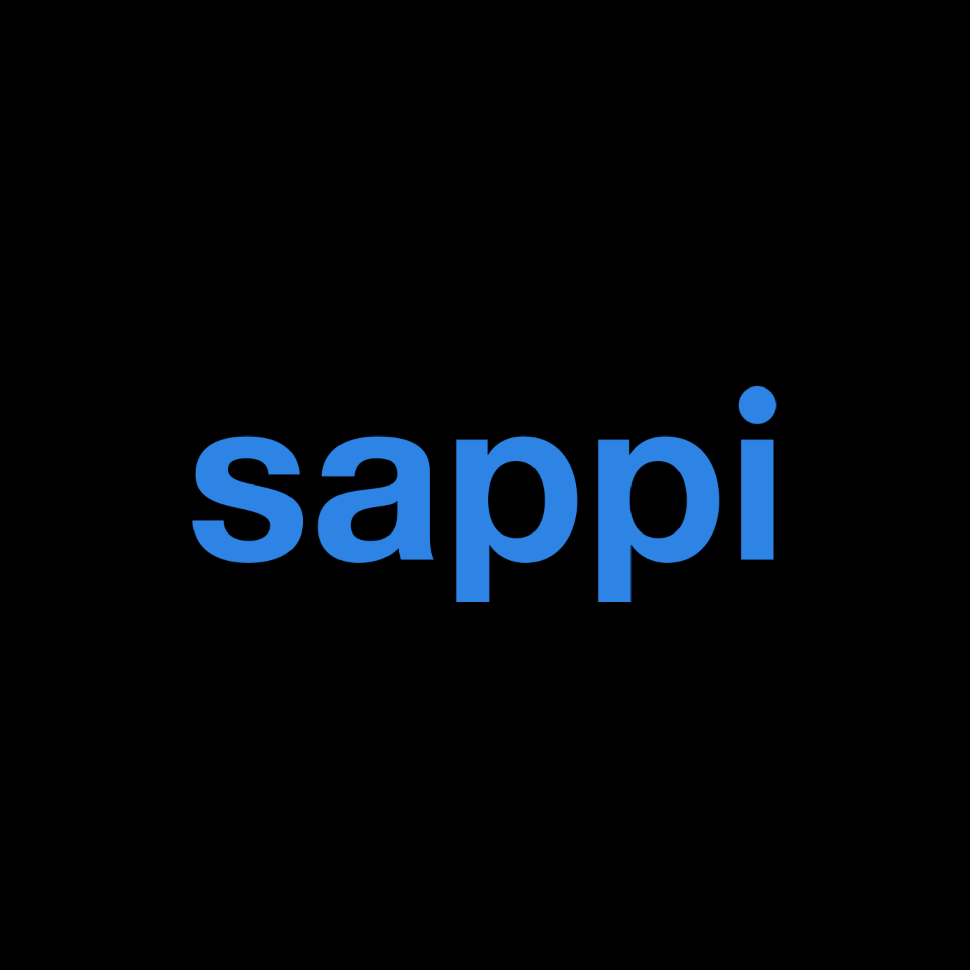 The word sappi is blue on a black background.