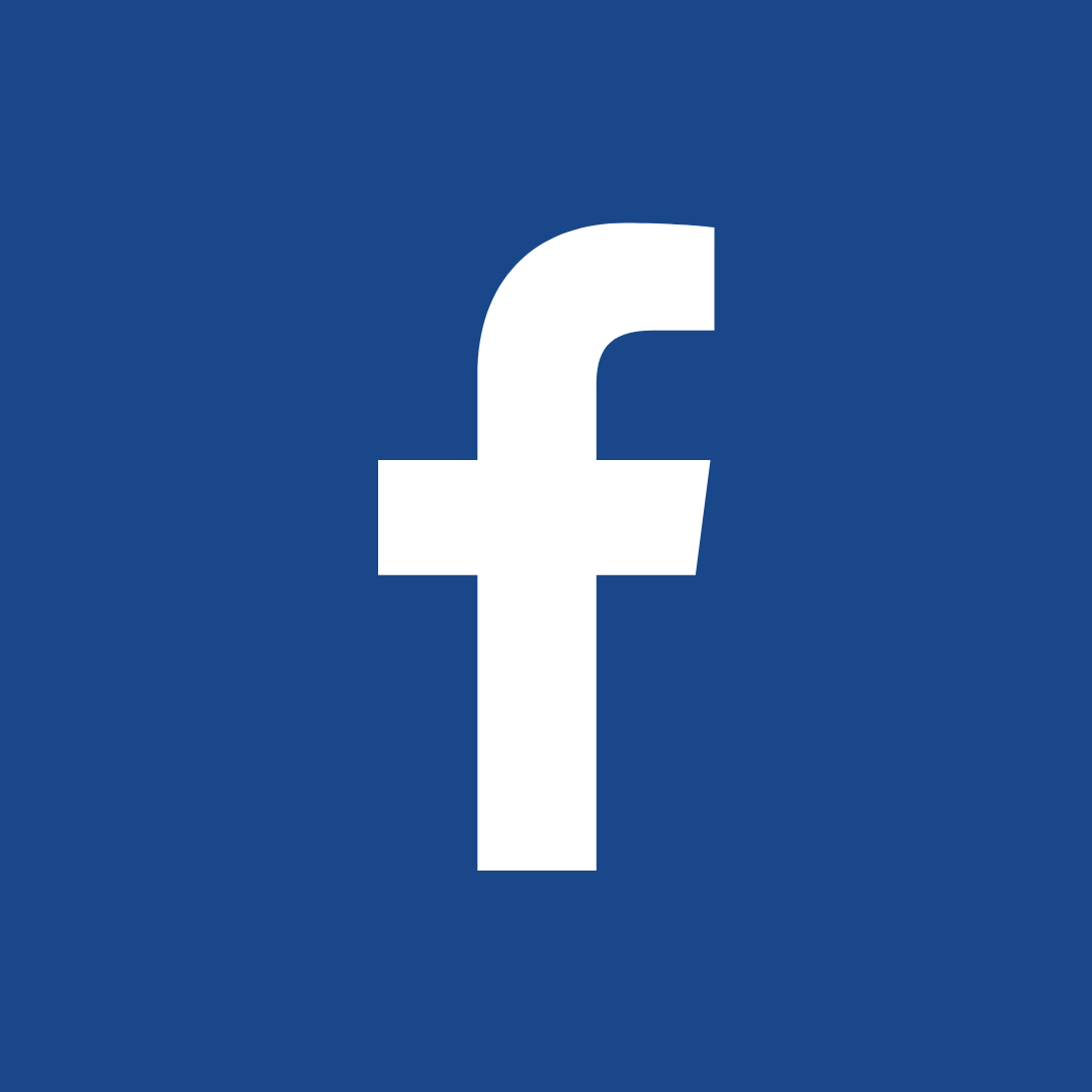 The facebook logo is white on a blue background.