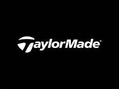 TaylorMade logo in white on a black background. Features a white letter 