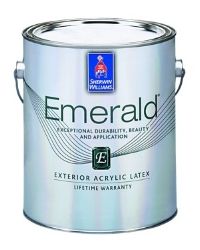 A can of sherwin williams emerald exterior acrylic latex paint.