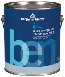 A can of benjamin moore ben premium eggshell interior latex paint.