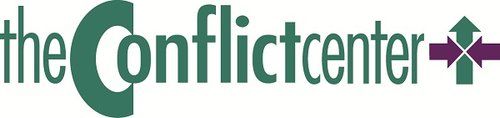 A logo for the conflict center with an arrow pointing up.